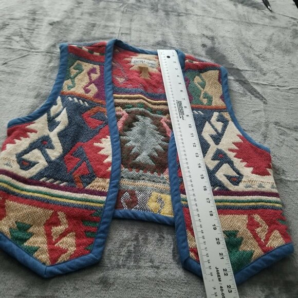 Vintage BMW Designs Fort Worth Texas Size S/M Cotton Ethnic Native Vest Red/Blue - Picture 5 of 5